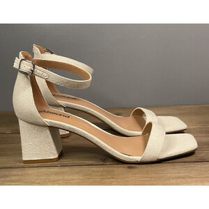 Abound Women's Ankle Strap Sandals Size 9 Ivory White Fabric Square Toe Block
